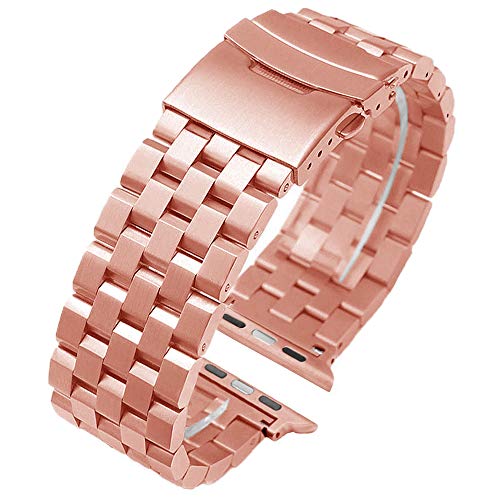 Kai Tian Correa de reloj de acero inoxidable 42mm 44mm compatible con Apple Watch 5 4 3 2 1 iWatch pulsera prima acero inoxidable reloj pulsera reinstalación ganchos de metal oro rosa