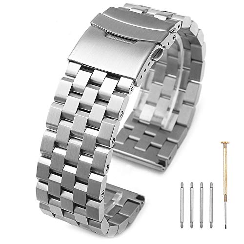 Kai Tian Reemplazo de correa de reloj de acero inoxidable cepillado de 22mm Plata Ingeniero Reloj pulsera Espesar Enlaces sólidos Tarea pesada Reloj pulsera para hombres mujeres