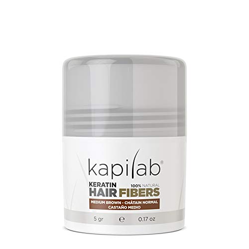 Kapilab Fibras Capilares - Disimula la falta de Cabello al Instante – Microfibras en Polvo de Queratina para Hombres y Mujeres - Tapa la Calvicie de forma Natural - 5gr - Castaño Medio