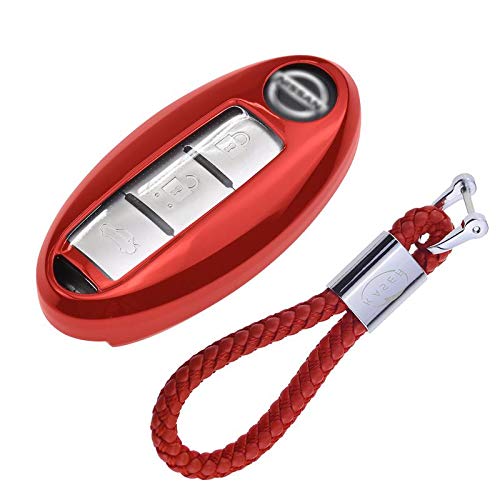 kaser Funda de Silicona para Llave Nissan Keyless – Cover Carcasa de TPU Cromo Suave para Nissan Qashqai Juke X-Trail Micra Murano Protección Llaveros Mando a Distancia (Rojo)