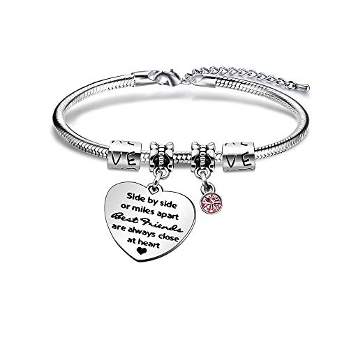 KENYG Side by Side Or Miles Apart Best Friends are Always Close at Heart Pulsera de cristal de plata para mujer KENYG Side by Side Or Miles Apart Best Friends are Always Close at Heart Pulsera de cristal de plata para mujer