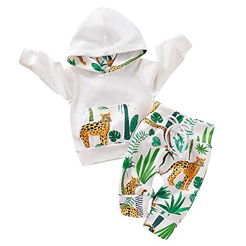 Kfnire - Conjunto de bebé compuesto de pantalones y sudadera con capucha, diseño de leopardo blanco 0- 3 meses