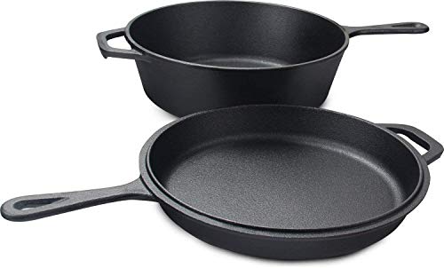 KICHLY Hierro Fundido Horno Holandes Cocina Combinada Dutch Oven 2 en 1 con olla de 3.2 cuartos de galón y sartén de 10.25 pulgadas. KICHLY Hierro Fundido Horno Holandes Cocina Combinada Dutch Oven 2 en 1 con olla de 3.2 cuartos de galón y sartén de 10.25 pulgadas.