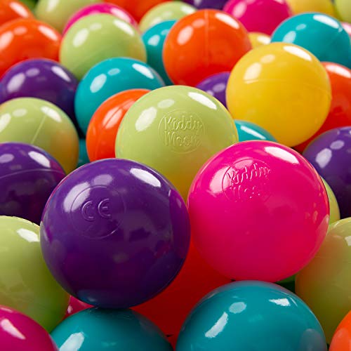 KiddyMoon 300 ∅ 7Cm Bolas Colores De Plástico para Piscina Certificadas para Niños, Verdeclr/Amarillo/Turquesa/Naranja/Rosaos/Violeta