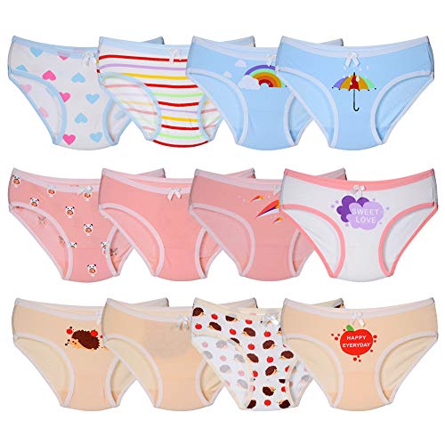 Kidear Serie de niños Paquete de 12 Calzoncillos para niñas Bragas de los niños Calzoncillos de algodón Suave Calzoncillos para bebés Edad 2-10 años (2-4 años, Estilo3)