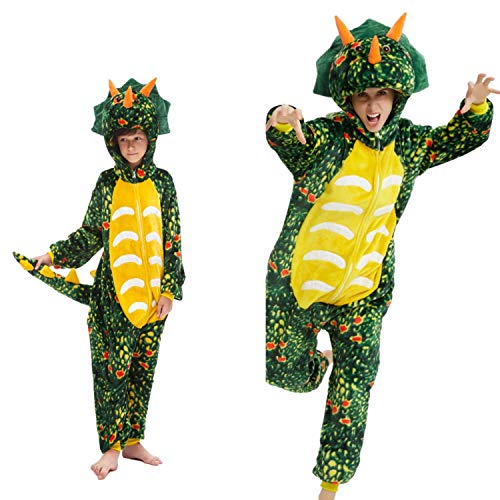Kigurumi - Pijama de animales para carnaval, Halloween, fiestas, cosplay, traje para adultos y niños Dinosauro Verde Scuro 10-12 años