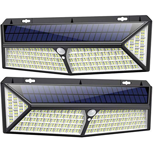 Kilponen Luz Solar Exterior【430 LED Con Carga USB】Foco Solar Exterior 270º Iluminación 4400 mAh Lámpara Solar con Sensor de Movimiento y 3 Modos Inteligentes para Jardín Camino Garaje - 2 Paquete