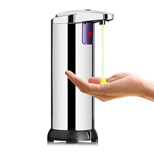 KIPIDA Dispensador Automático de Jabón, Contacto Dispensador de por Infrarrojos de Jabón con Acero Inoxidable,Manos Libres Dispensadores de Loción 250ML Ajustable Cocina Baño Oficina