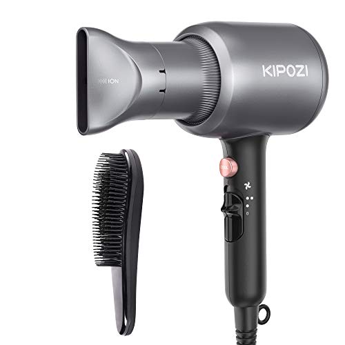 KIPOZI Secador de Pelo Profesional, Secador Pelo Iónico de 2200W, Potente Secador de Pelo de Salón para Secado Rápido con Concentrador y Peine, 2 Velocidades y 3 Temperaturas, Gris