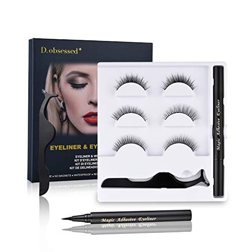 Kit de Delineador y Pestañas, Pestañas Postizas Reutilizables con 3 Pares, Kit de Delineador Autoadhesivo, No Necesita Pegamento ni Imanes, Juego de Pestañas 3D Mejorado con Pinzas Incluidas Kit de Delineador y Pestañas, Pestañas Postizas Reutilizables con 3 Pares, Kit de Delineador Autoadhesivo, No Necesita Pegamento ni Imanes, Juego de Pestañas 3D Mejorado con Pinzas Incluidas