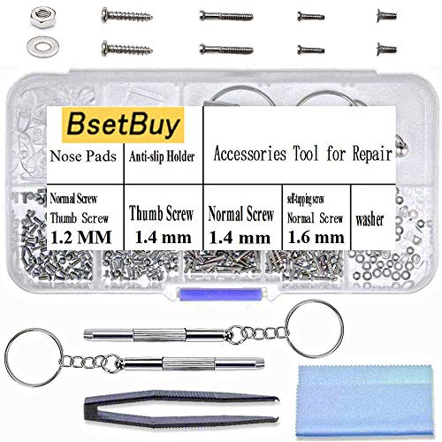 Kit de Reparación de Anteojos, 45 tipos de pequeños tornillos y almohadillas para nariz, con 2 destornilladores magnéticos para gafas, gafas de sol, reloj, joyería (510pcs)