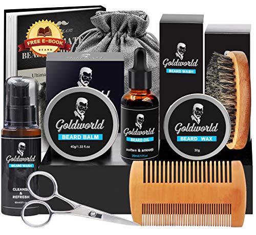 Kit Set Cuidado Barba con Libre Champu Barba,Peine Barba,Cepillo Barba,Aceite Barba,Balsamo Barba,Barba Tijeras,Productos Hidratante Acondicionador Barba