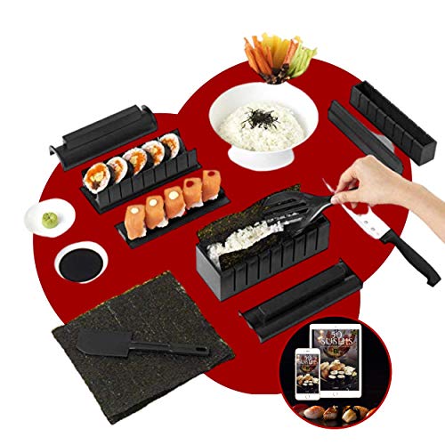 Kit Sushi Maker - Moldes para sushi completo + libro de 50 recetas de regalo - 11 piezas - Con cuchillo experto a sushi, cocinar, arroz Kit Sushi Maker - Moldes para sushi completo + libro de 50 recetas de regalo - 11 piezas - Con cuchillo experto a sushi, cocinar, arroz