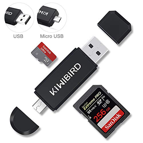 KiWiBiRD Lector Tarjeta de Memoria SD/Micro SD, Adaptador Micro USB OTG y Lector de Tarjetas USB 2.0 Computadoras de Escritorio y Portátiles/Teléfonos Inteligentes/Tabletas con Función OTG