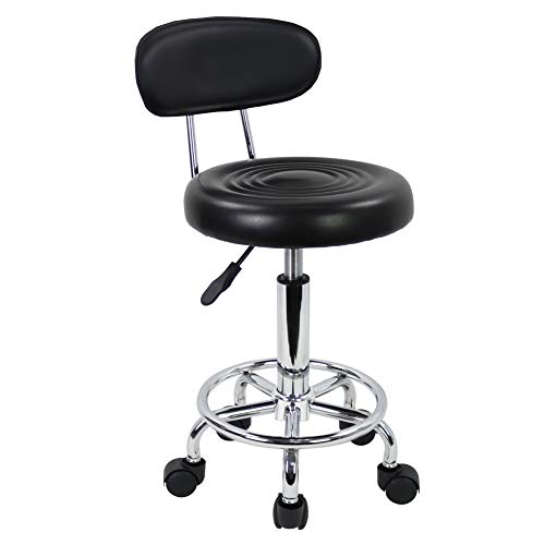 KKTONER Taburete Moderno de Cuero PU con Respaldo y Respaldo Giratorio Ajustable en Altura para salón de Trabajo Silla giratoria con reposapiés (Negro) KKTONER Taburete Moderno de Cuero PU con Respaldo y Respaldo Giratorio Ajustable en Altura para salón de Trabajo Silla giratoria con reposapiés (Negro)