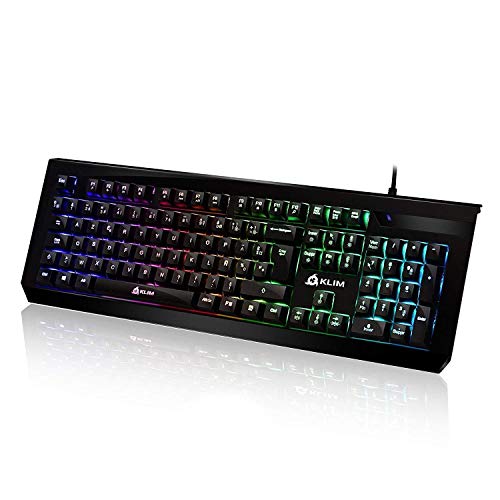 KLIM Domination - Teclado AZERTY Mecánico RGB - Nueva Versión - Interruptores Azules - Tecleo Rápido, Preciso & Cómodo - 5 Años de Garantía - Completa Personalización de Colores - PC PS4