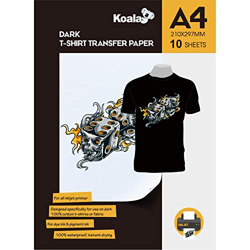 KOALA Papel de transferencia de tinta para camisetas de oscuros, 10 hojas, A4. KOALA Papel de transferencia de tinta para camisetas de oscuros, 10 hojas, A4.