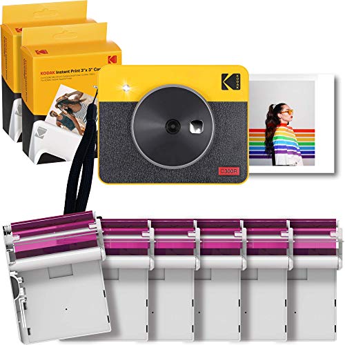 Kodak Mini Shot 3 Retro Cámara Instantánea E Impresora Fotográfica Inalámbrica Portátil, Compatible con iOS, Android y Bluetooth, Foto Real HD 3”x3”, Tecnología 4Pass – Paquete de 60 Hojas – Amarillo