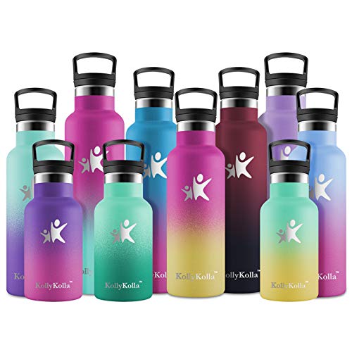 KollyKolla Botella de Agua Acero Inoxidable, Termo Sin BPA Ecológica Reutilizable, Botella Termica con Pajita y Filtro, Water Bottle para Niños & Adultos, Deporte, (750ml Barbie Rosa + Amarillo)