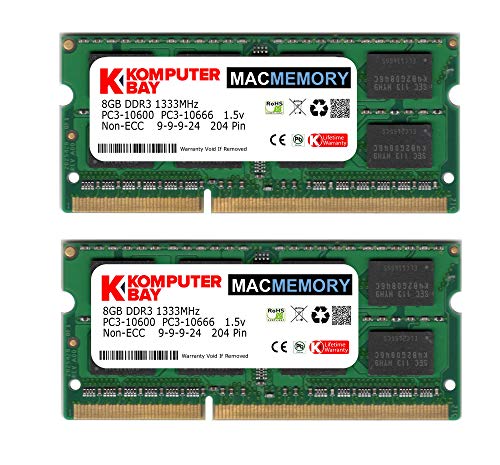 Komputerbay MacMemory - Kit de Memoria RAM (2 x 8 GB, DDR3, 1333 MHz, SODIMM, 204 Pines)