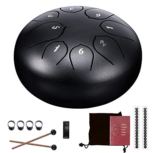 Konesky Tambor De Lengüeta De Acero Juego De Instrumentos De Batería Etérea De Percusión Sintonizada De 6 Pulgadas Y 8 Pulgadas Con Bolsa De Transporte, 2 Baquetas, Libro De Tutoriales, 4 Púas