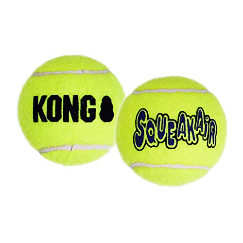 KONG - Squeakair Balls - Pelotas de Tenis sonoras Que respetan Sus Dientes - para Perros de Raza Grande (Pack de 2)