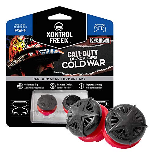 KontrolFreek Call of Duty: Black Ops Cold War para PlayStation 4 (PS4) y PlayStation 5 (PS5) | Performance Thumbsticks | 2 Alturas elevadas, convexo | Negro/Rojo.