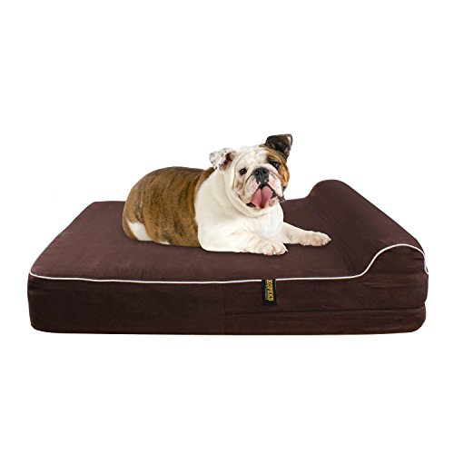 KOPEKS Cama Grande para Perros Mascotas Grandes con Memoria Viscoelástica Ortopédico 91 x 71 x 15 cm más la Almohada - L - Marrón