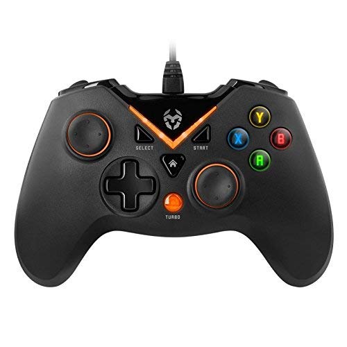 KROM KEY - Gamepad alámbrico, modos de juego X-input y Direct - input, joystick y gatillos analogicos, funcion turbo de disparo rapido, compatible con PC, Play station 3 y android 4,2, color negro