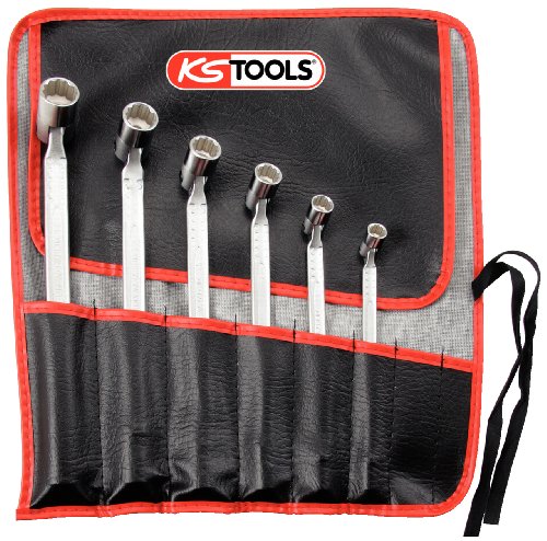 KS Tools 517.0310 Pack Llaves articuladas Dobles, en Bolsa Enrollable, Gran Radio de rotación (tamaño: 8x9-18x19 mm), Set de 6 Piezas
