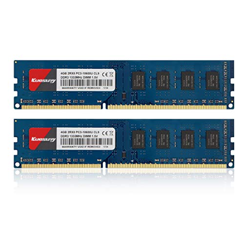 Kuesuny 8GB Kit (4GBX2) DDR3 1333 Udimm RAM, PC3-10600 PC3-10600U 1.5V CL9 240pin Non-ECC Unbuffered Desktop Memory Module for Intel AMD System