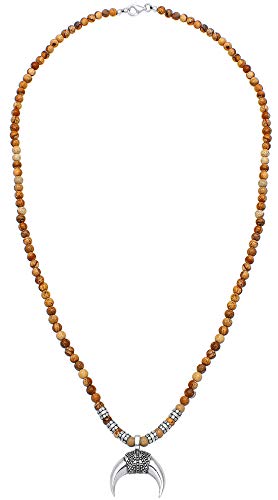 Kuzzoi Collar Buda para hombre de 4 mm de ágata marrón, piedras preciosas y colgante de media luna y elementos de plata de ley 925, longitud 60 cm, 0101940819_60 Kuzzoi Collar Buda para hombre de 4 mm de ágata marrón, piedras preciosas y colgante de media luna y elementos de plata de ley 925, longitud 60 cm, 0101940819_60
