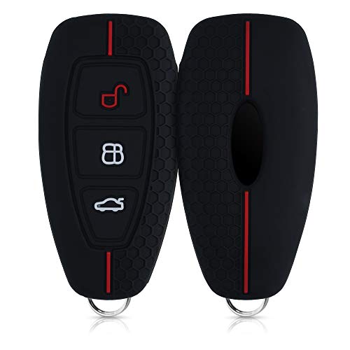 kwmobile Funda de Silicona Compatible con Ford Llave de Coche Keyless Go de 3 Botones - Carcasa Suave de Silicona - Case Mando de Auto Negro/Rojo