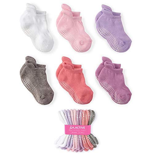 LA Active Tobillera Calcetines Antideslizantes - 6 Pares - para Bebé Niños Niñas Infantil Recién Nacido (Niñas, 12-36 Meses)