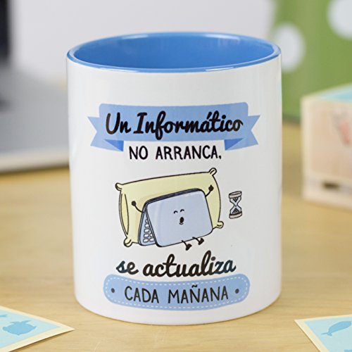 La mente es Maravillosa - Taza Frase y Dibujo Divertido (Un informático no arranca, se actualiza Cada mañana) Regalo INFORMÁTICO