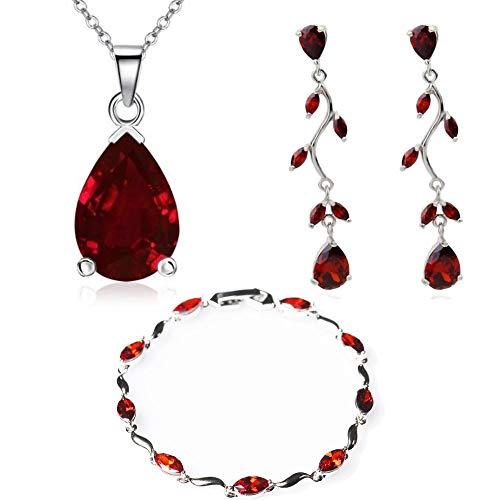 Lágrimas Juego de joyas con Rojo Cristales austríacos de Zirconia Collar 45 cm Pendientes Pulsera 18k Chapado en oro blanco