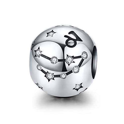 LaMenars 12 Constelación Abalorios Charms Plata de Ley 925, Abalorios de Zodiaco Compatible con Pulsera Pandora & Europeo, Regalo de Cumpleaños Significativo (Capricornio (12.22-1.19))