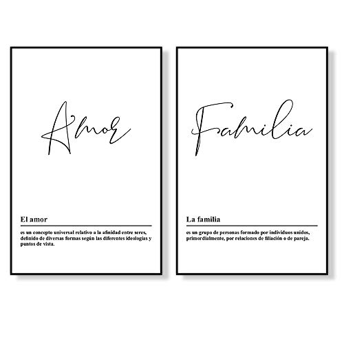 Láminas Decorativas de Amor y Familia, 2 Piezas de 50 x 70 cm, Posters de Estilo Nórdico en Blanco y Negro sin Marco, LD-P2-01