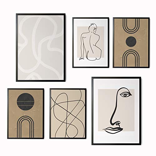 Láminas Decorativas para salón, Comedor, habitación, Dormitorio, Pasillo. Set de 6 Posters Modernos DIN A3 y DIN A4. Sin Marco. Arte Abstracto.