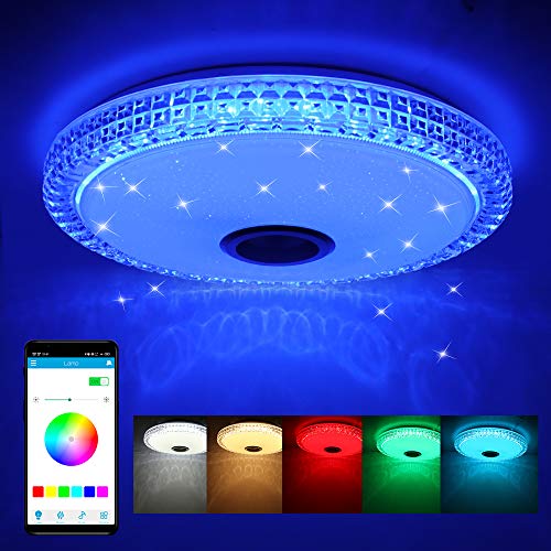 Lámpara de Techo LED de 72W con Altavoz Bluetooth, Control Remoto o de APP, Lámpara de Música con Cambio de Color, 4300 Lúmenes Ø40cm Lámparas de Techo Regulables para Salón, Habitación de Niños