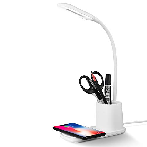 Lampara Escritorio, Flexo Led Escritorio con Cargador Inalámbrico, Regulable con Rotación de 360 ​​° para, 3 Modos de Color, Batería USB de Ahorro de Energía