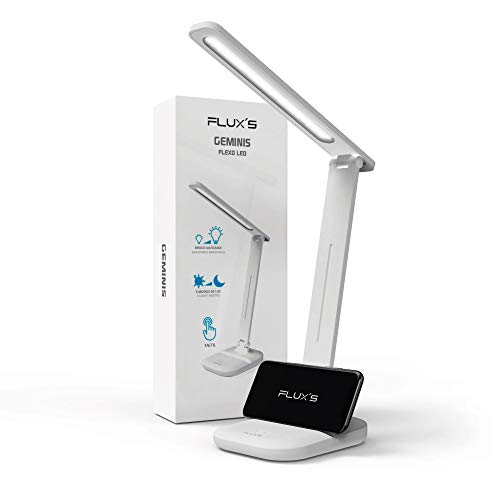 Lámpara Escritorio LED FLUX'S, Flexo de Mesa con 3 Modos y Brillo Regulable, Control Táctil y Plegable, Bajo Consumo, Anti Fatiga, para Leer, Estudiar, Teletrabajar