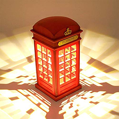 Lámpara Mesilla,Cabina telefónica Vintage Londres diseñado de lampara de mesa,Touch Sensor Regulable USB(Con batería),estudiantes dormitorio iluminación casa Bar decoración novedad vacaciones regalo.