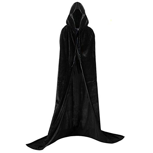 Larga Capa de Vampiro Diablo de Terciopelo con Capucha para Disfraz de Fiesta Halloween y Carnaval,Talla Unica,para Adulto Mujeres Hombres (Negra) Larga Capa de Vampiro Diablo de Terciopelo con Capucha para Disfraz de Fiesta Halloween y Carnaval,Talla Unica,para Adulto Mujeres Hombres (Negra)