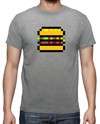 latostadora - Camiseta Pixel Burguer para Hombre Gris vigoré L