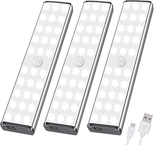 LED Luz Armario con Sensor de Movimiento - 30 luz de noche LED, luz de armario, lámpara de noche USB con 3 niveles de brillo para habitaciones y cocinas de niños, luz de pasillo, 3er Set