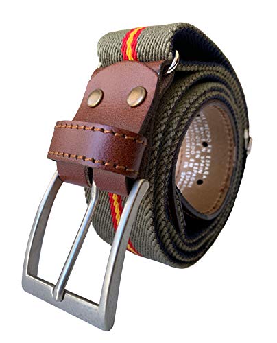 LEGADO Cinturon hombre y pulsera bandera España, cinturon elastico con cuero marron, piel de Ubrique como nuestras carteras y accesorios. (Verde caza con Bandera España) LEGADO Cinturon hombre y pulsera bandera España, cinturon elastico con cuero marron, piel de Ubrique como nuestras carteras y accesorios. (Verde caza con Bandera España)