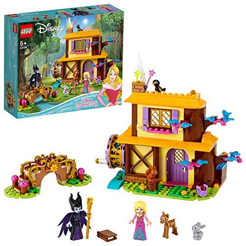 LEGO 43188 Disney Princess Cabaña en el Bosque de Aurora, La Bella Durmiente, Set de Juguete con Minifigura de Maléfica y Figuras de Animales