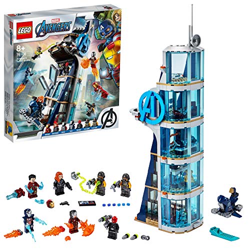 LEGO 76166 Marvel Los Vengadores Batalla en la Torre de los Vengadores con Iron Man, Viuda Negra & Cráneo Rojo, Set de Juguete