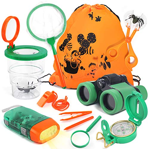 Lehoo Castle Kit de Explorador para Niños, Set de Juguetes al Aire Libre 26 Piezas, Kit Aventura con Binoculares Lupa para Acampada y Senderismo